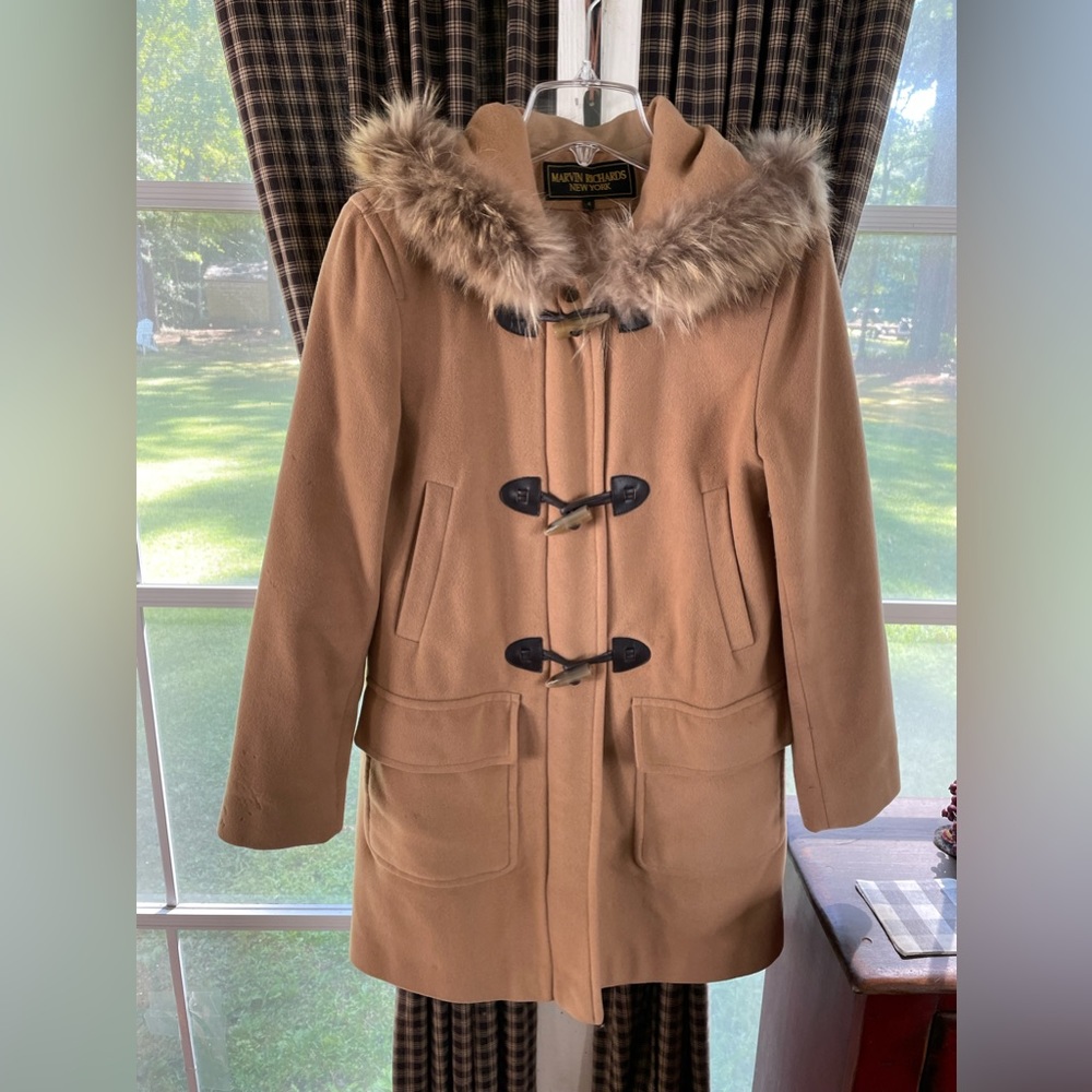 Tan wool fur duffle coat size 4